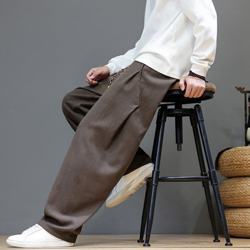 Buddha Stones Fall Winter Casual Drawstring Solid Long Pants Men's Straight Leg Pants With Pockets - image 7