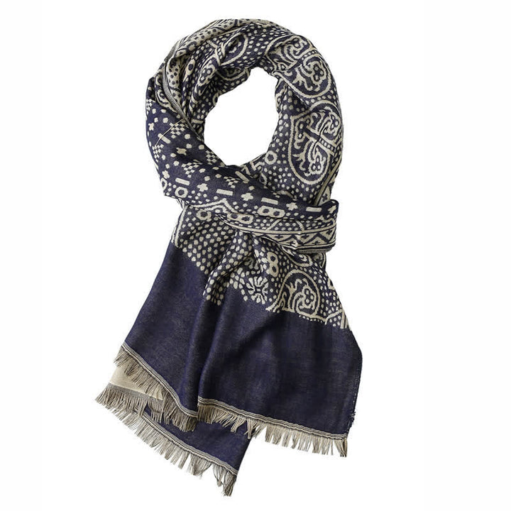 Buddha Stones Fall Winter Geometric Paisley Tassel Reversible Cozy Scarf - image 11