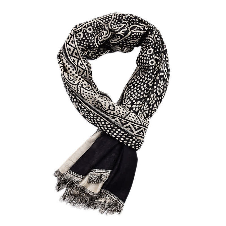 Buddha Stones Fall Winter Geometric Paisley Tassel Reversible Cozy Men's Scarf - image 10