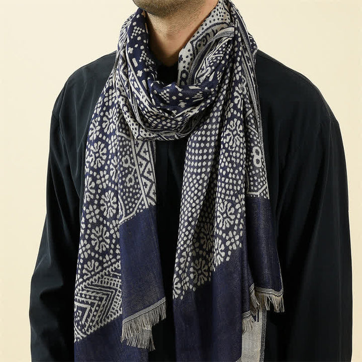 Buddha Stones Fall Winter Geometric Paisley Tassel Reversible Cozy Scarf - Navy - Approx. 25.6 in × 77.0 in / 65 × 195 cm - image 0