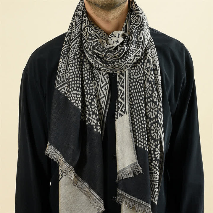 Buddha Stones Fall Winter Geometric Paisley Tassel Reversible Cozy Men's Scarf - image 9