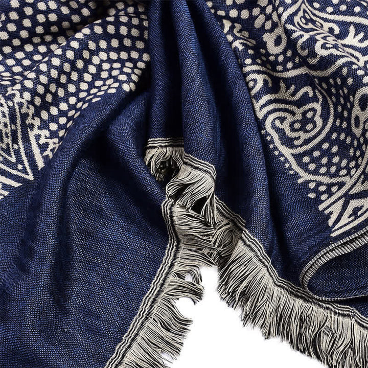 Buddha Stones Fall Winter Geometric Paisley Tassel Reversible Cozy Scarf - image 5