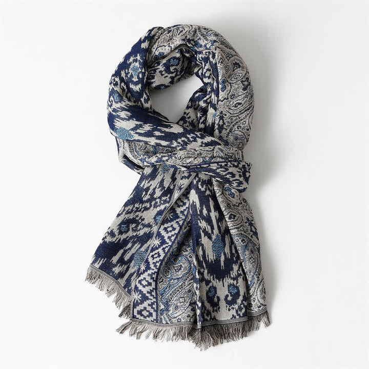 Buddha Stones Fall Winter Reversible Paisley Geometric Tassel Men's Scarf - SteelBlue Approx. 25.6 in × 70.9 in / 65 × 180 cm - image 9