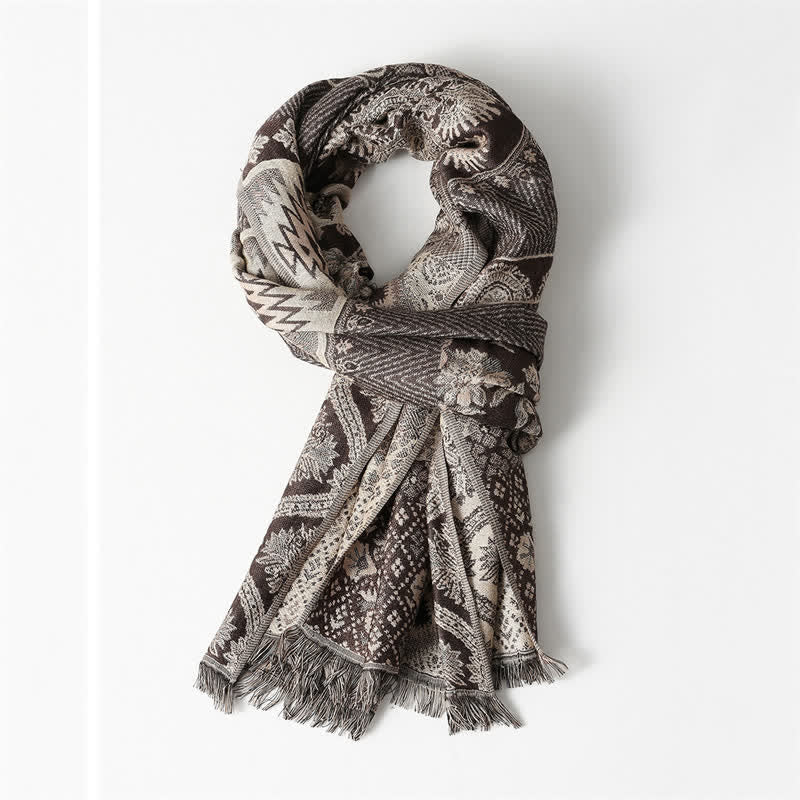 Buddha Stones Fall Winter Reversible Paisley Geometric Tassel Men's Scarf - Sienna Approx. 25.6 in × 70.9 in / 65 × 180 cm - image 5