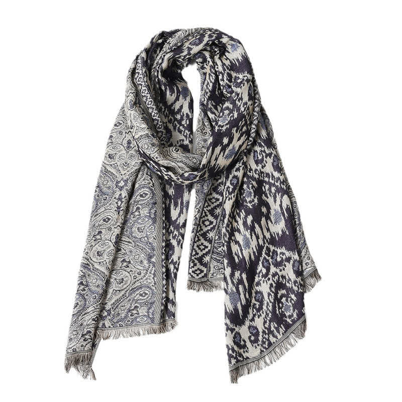 Buddha Stones Fall Winter Reversible Paisley Geometric Tassel Men's Scarf - image 10