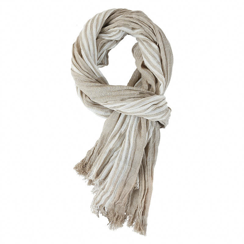 Buddha Stones Spring Fall Striped Color Block Stripe Tassel Travel Men's Scarf - Light Khaki - Approx. 27.6 in × 70.9 in / 70 × 180 cm - image 16