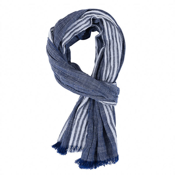 Buddha Stones Spring Fall Striped Color Block Stripe Tassel Travel Men's Scarf - Navy Blue - Approx. 27.6 in × 70.9 in / 70 × 180 cm - image 4