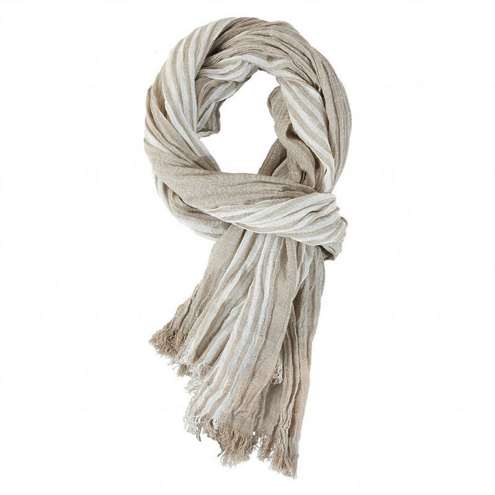Buddha Stones Spring Fall Striped Color Block Stripe Tassel Travel Scarf - Light Khaki - Approx. 27.6 in × 70.9 in / 70 × 180 cm - image 16