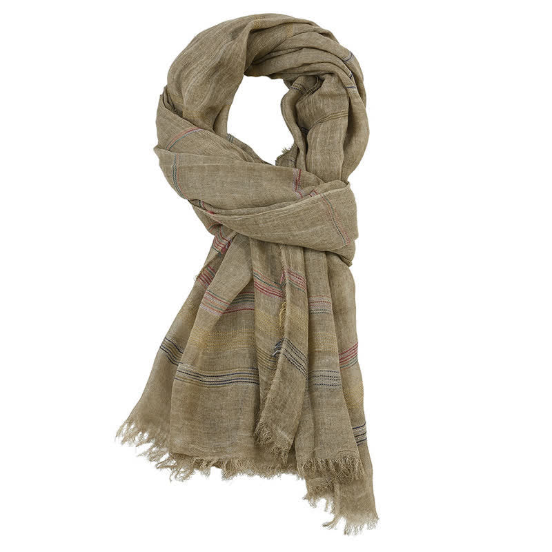 Buddha Stones Spring Fall Earth Tone Fine Stripe Frayed Tassel Scarf - image 1