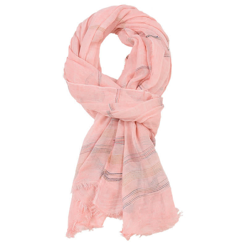 Buddha Stones Spring Fall Earth Tone Fine Stripe Frayed Tassel Men's Scarf - LightPink - Approx. 35.4 in × 74.8 in / 90 × 190 cm - image 6