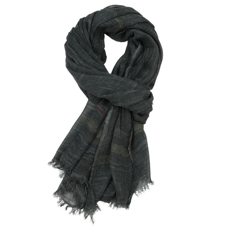 Buddha Stones Spring Fall Earth Tone Fine Stripe Frayed Tassel Men's Scarf - Black - Approx. 35.4 in × 74.8 in / 90 × 190 cm - image 3