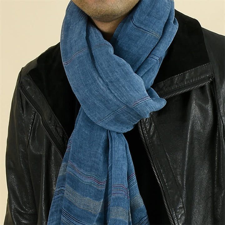 Buddha Stones Spring Fall Earth Tone Fine Stripe Frayed Tassel Men's Scarf - image 5