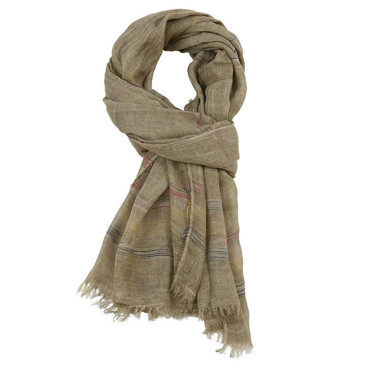 Buddha Stones Spring Fall Earth Tone Fine Stripe Frayed Tassel Men's Scarf - image 1