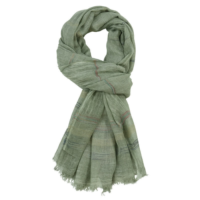 Buddha Stones Spring Fall Earth Tone Fine Stripe Frayed Tassel Men's Scarf - DarkSeaGreen - Approx. 35.4 in × 74.8 in / 90 × 190 cm - image 2