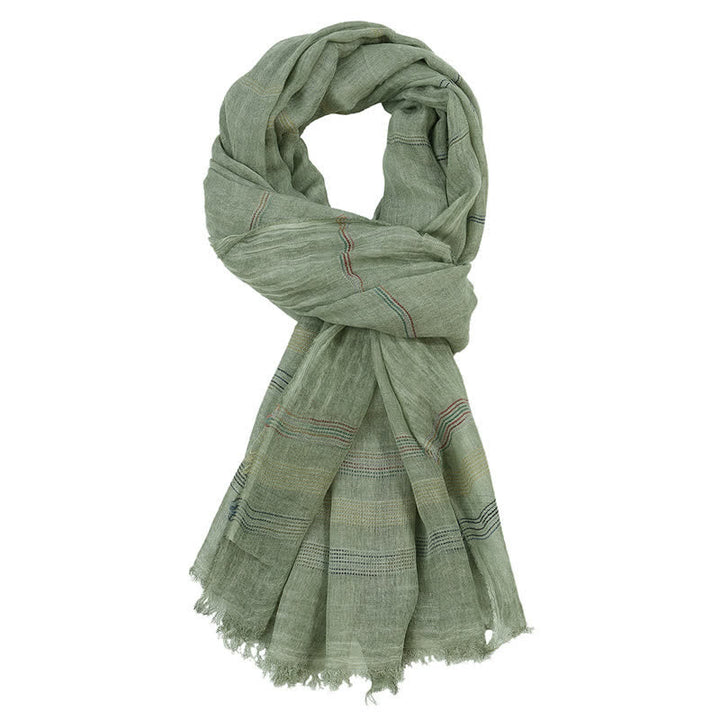 Buddha Stones Spring Fall Earth Tone Fine Stripe Frayed Tassel Men's Scarf - DarkSeaGreen - Approx. 35.4 in × 74.8 in / 90 × 190 cm - image 2