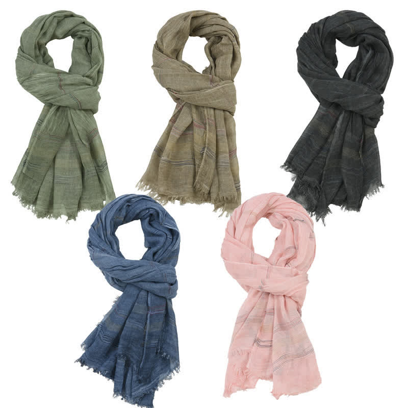 Buddha Stones Spring Fall Earth Tone Fine Stripe Frayed Tassel Men's Scarf - image 7