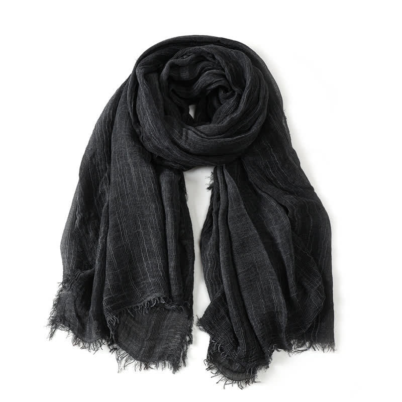 Buddha Stones Spring Fall Crinkled Frayed Edge Wrap Scarf - Black - Approx. 78.7 in × 29.5 in / 200 × 75 cm - image 2