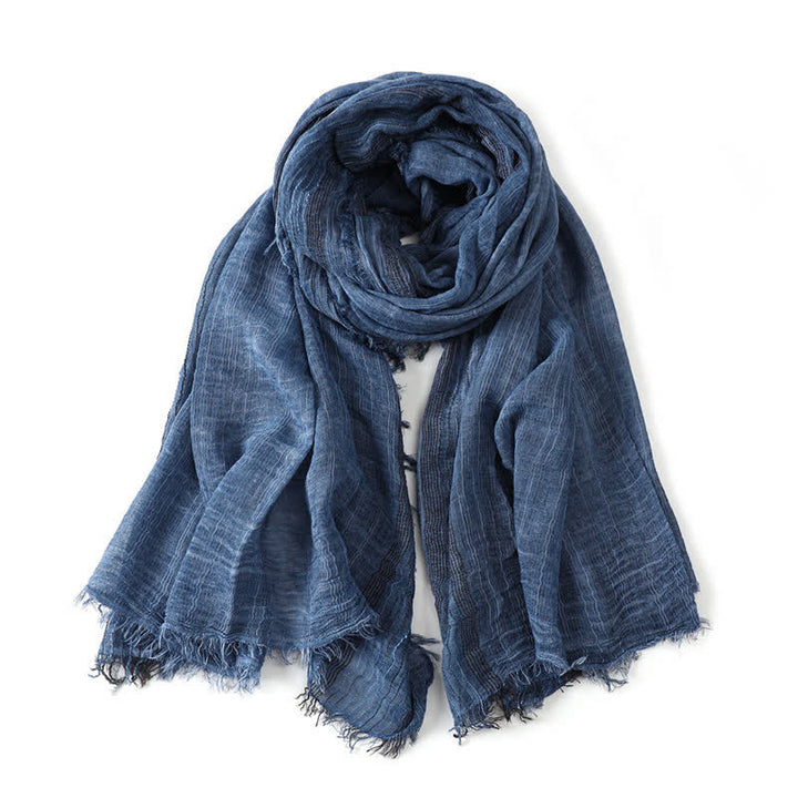 Buddha Stones Spring Fall Crinkled Frayed Edge Wrap Men's Scarf - Navy - Approx. 78.7 in × 29.5 in / 200 × 75 cm - image 0