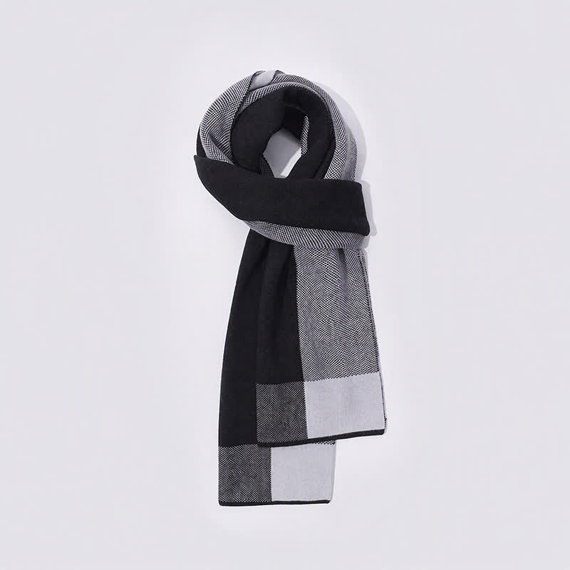 Buddha Stones Fall Winter Knit Geometric Color Block Cozy Men's Scarf - Black - Approx. 180cm*30cm - image 12