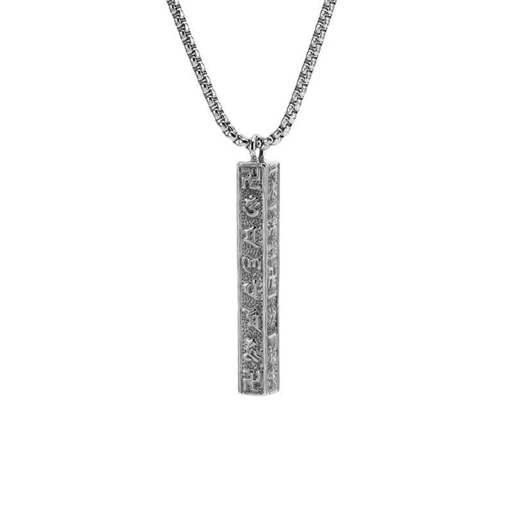 Buddha Stones Titanium Steel Om Mani Padme Hum Peace Cylinder Necklace - Vintage Silver - image 5