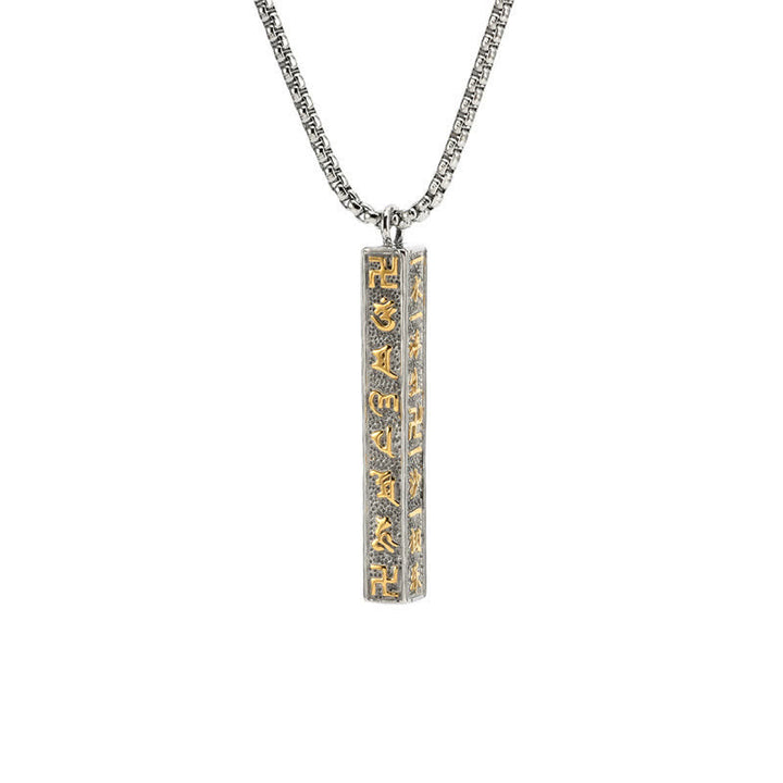 Buddha Stones Titanium Steel Om Mani Padme Hum Peace Cylinder Necklace - Golden - image 1