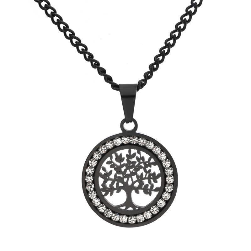 Buddha Stones Titanium Steel Tree of Life Connection Round Pendant Necklace - Black - image 6