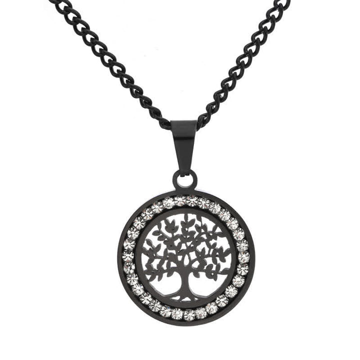 Buddha Stones Titanium Steel Tree of Life Connection Round Pendant Necklace - Black - image 6