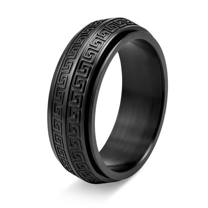 Buddha Stones Titanium Steel Greek Key Rotating Protection Ring - Black - US13 - image 6