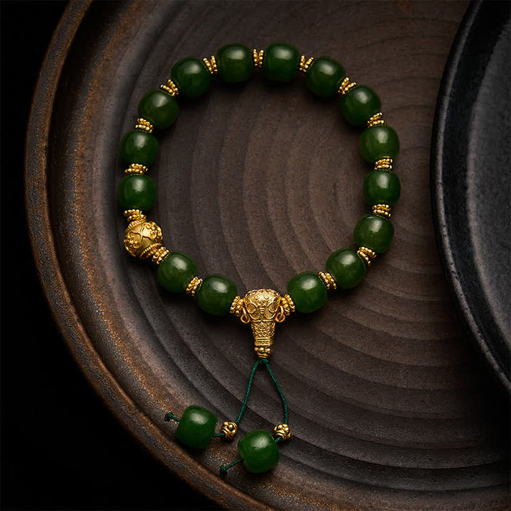 Buddha Stones Cyan Jade Harmony Golden Accent Bracelet - 9*10mm Cyan Jade - image 0