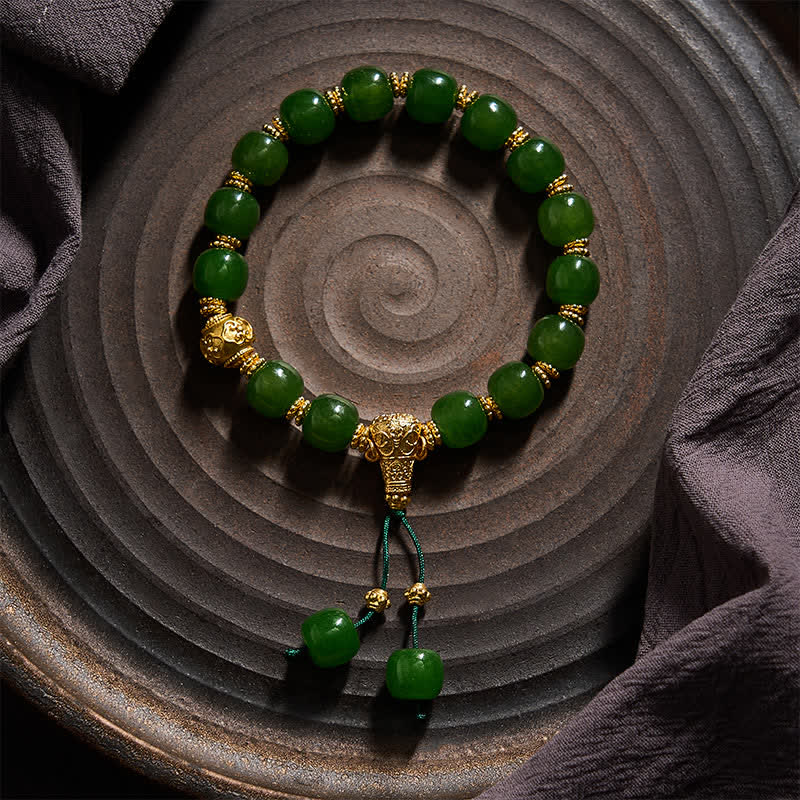 Buddha Stones Cyan Jade Harmony Golden Accent Bracelet - image 1