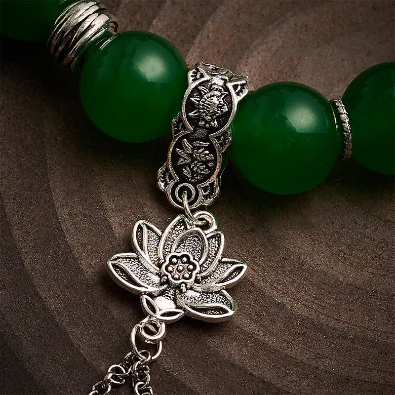 Buddha Stones Natural Green Quartzite Jade Beads Lotus Charm Protection Bracelet - image 2