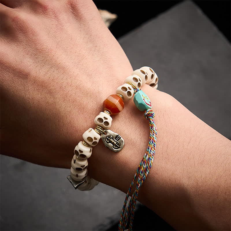 Buddha Stones Tibetan Bone Beads Lord of the Corpse Forest Skull Pattern Grounding Bracelet - image 3