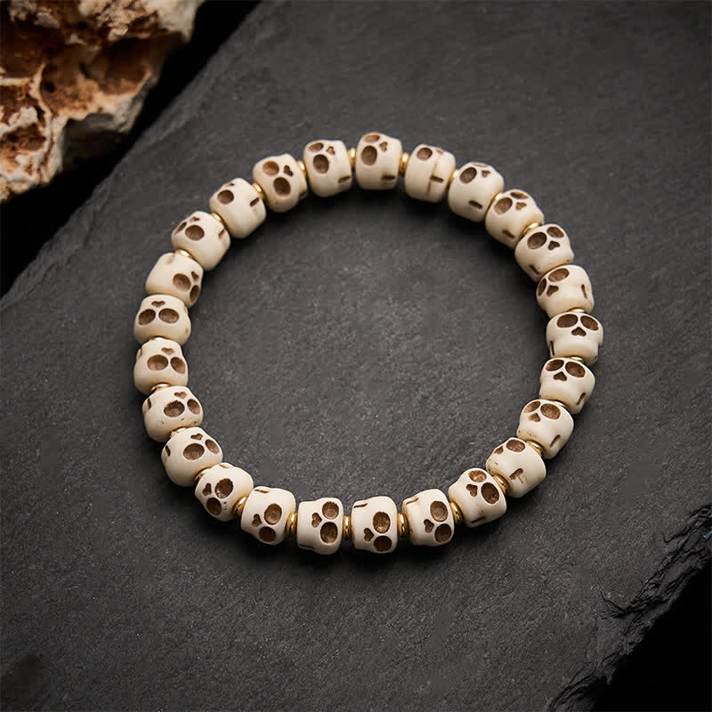 Buddha Stones Tibetan Bone Beads Lord of the Corpse Forest Skull Pattern for Protection and Courage Bracelet - image 2