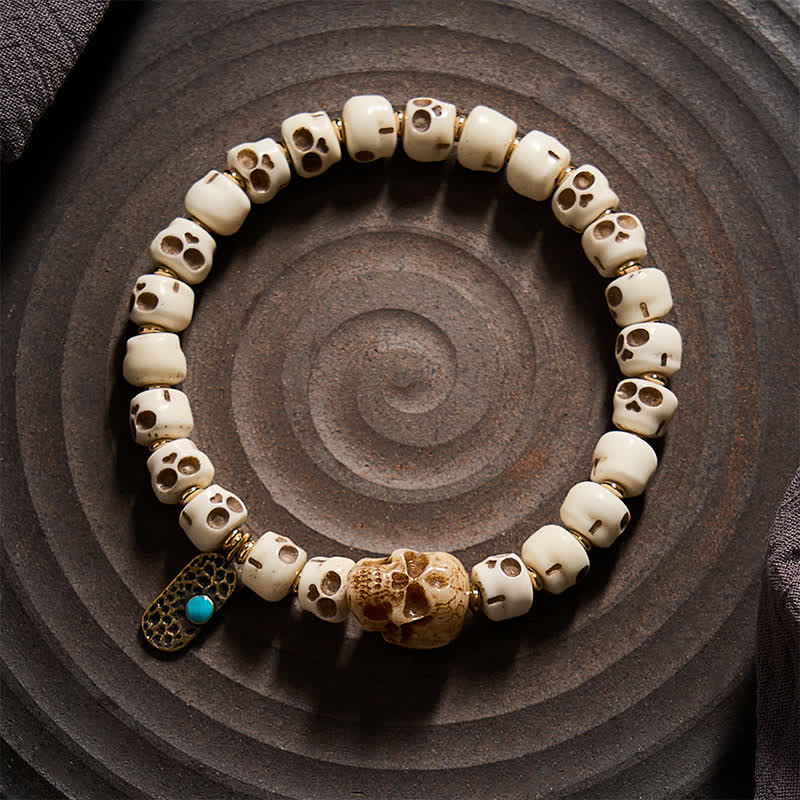 Buddha Stones Hand-Carved Bone Beads Lord of the Corpse Forest Skull Pattern Strength and Change Tibetan Bracelet - image 1