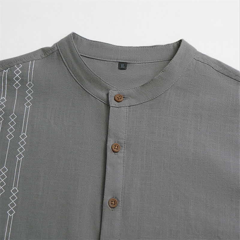 Buddha Stones Spring Summer Casual Tang Style Geometric Cotton Men's Long Sleeve Shirts - image 10