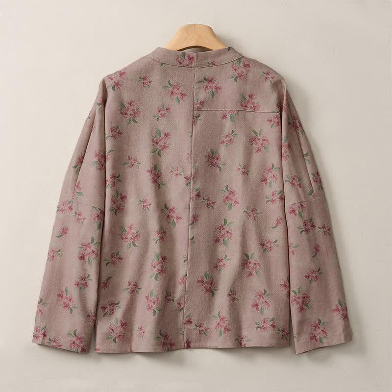 Buddha Stones Fall Vintage Tang Style Frog Button Floral Women's Jacket With Pockets - image 9