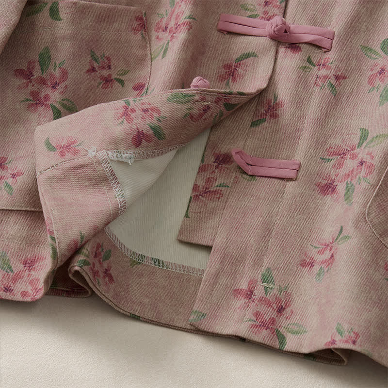 Buddha Stones Fall Vintage Tang Style Frog Button Floral Women's Jacket With Pockets - image 13