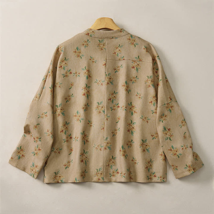 Buddha Stones Fall Vintage Tang Style Frog Button Floral Women's Jacket With Pockets - image 1