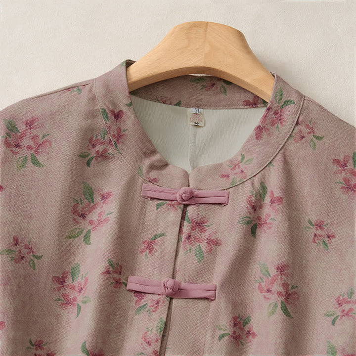 Buddha Stones Fall Vintage Tang Style Frog Button Floral Women's Jacket With Pockets - image 10