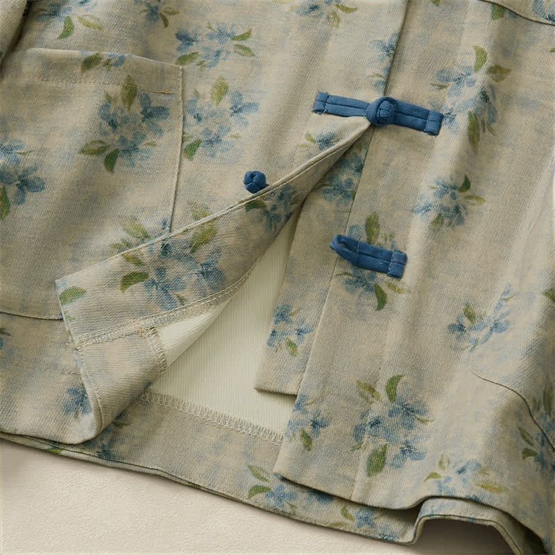 Buddha Stones Fall Vintage Tang Style Frog Button Floral Women's Jacket With Pockets - image 20