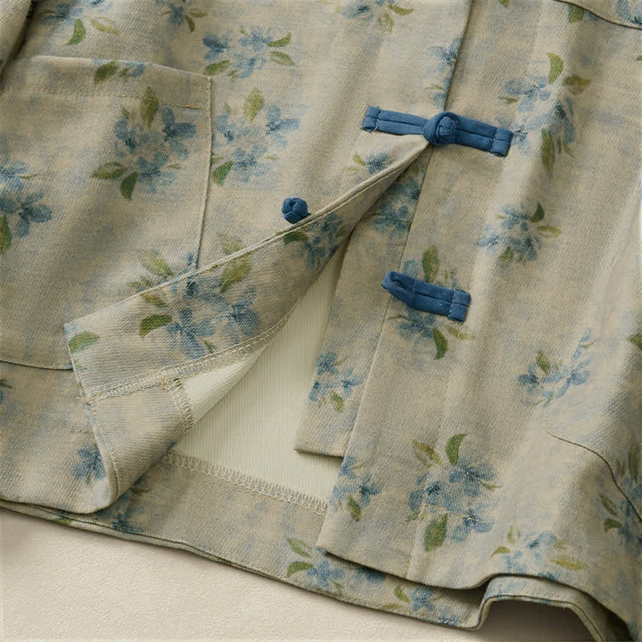 Buddha Stones Fall Vintage Tang Style Frog Button Floral Women's Jacket With Pockets - image 20