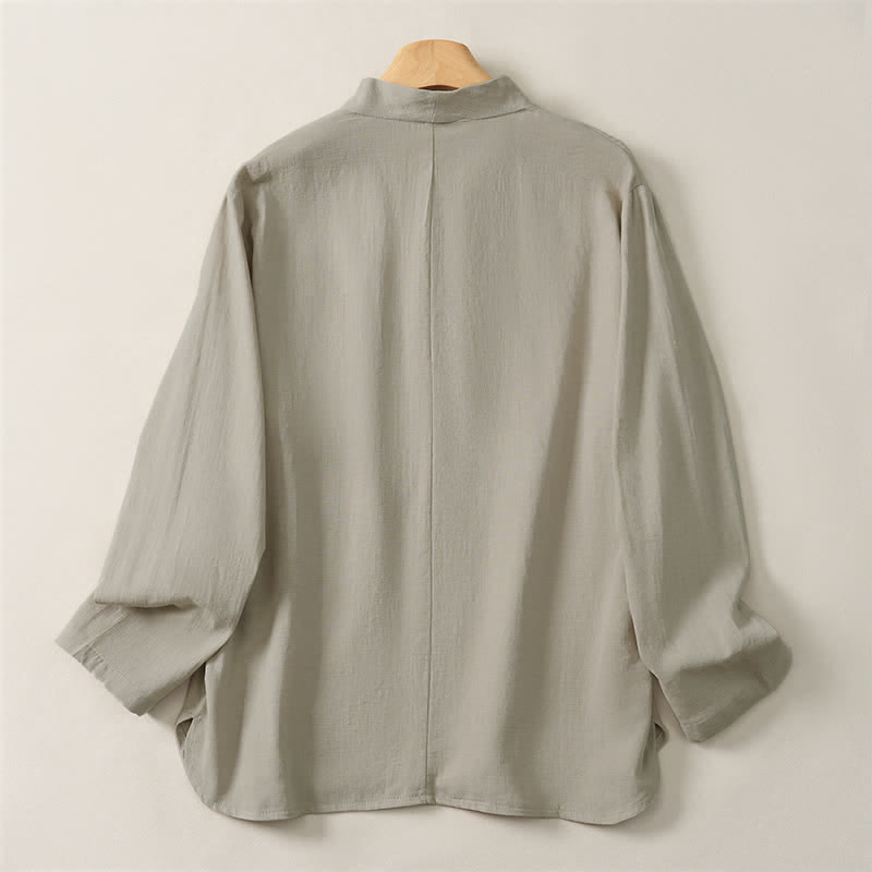 Buddha Stones Spring Fall Casual Tang Style Mandarin Collar Solid Cotton Women's Long Sleeve Shirts - image 9