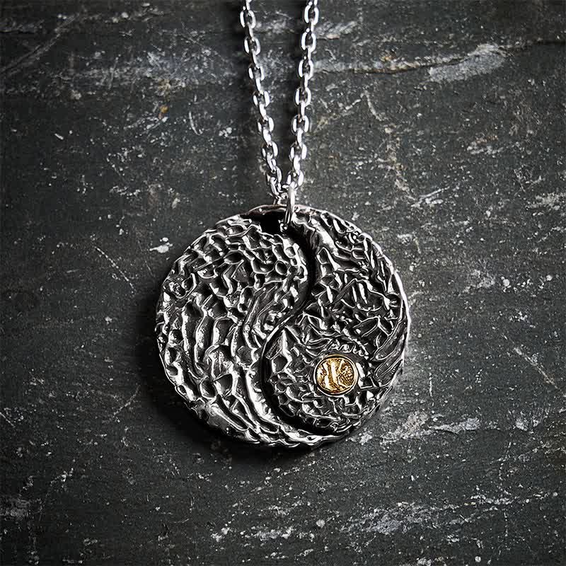 Buddha Stones Copper Yin Yang Balance Round Engraved Pendant Necklace - image 1