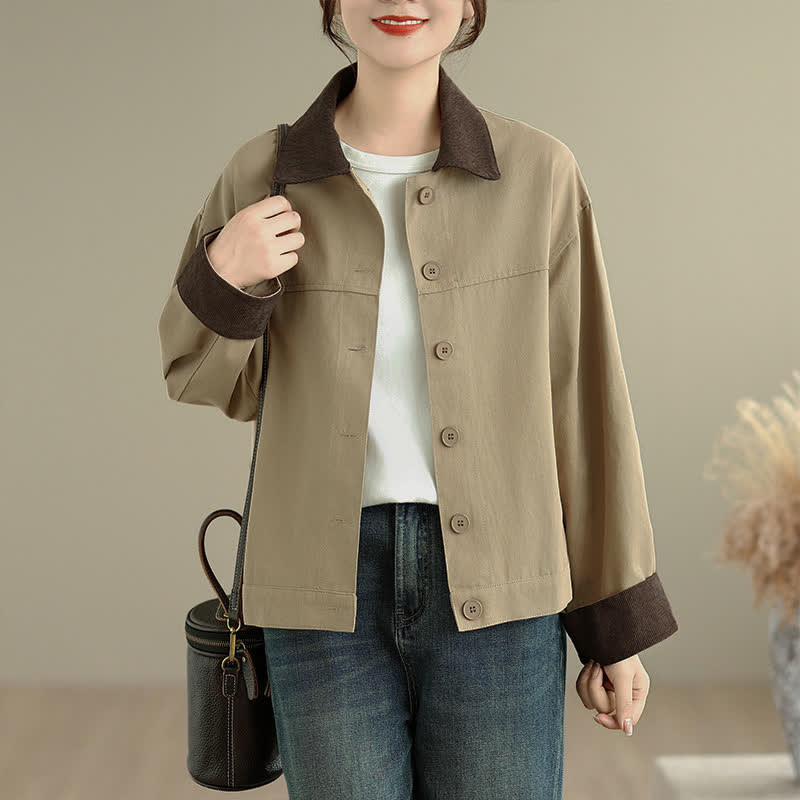 Buddha Stones Fall Casual Vintage Contrast Trim Design Button-Up Solid Women's Jacket - image 7