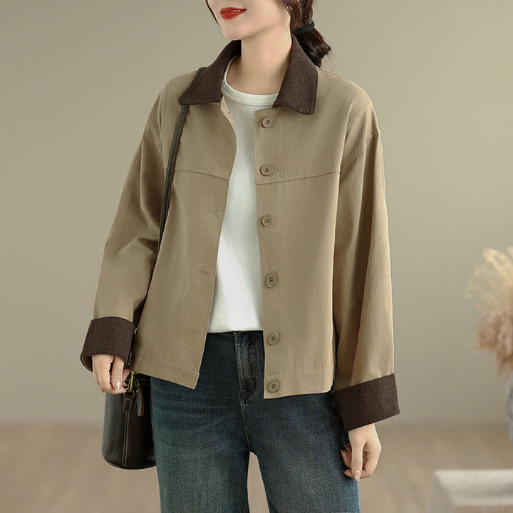 Buddha Stones Fall Casual Vintage Contrast Trim Design Button-Up Solid Women's Jacket - image 8