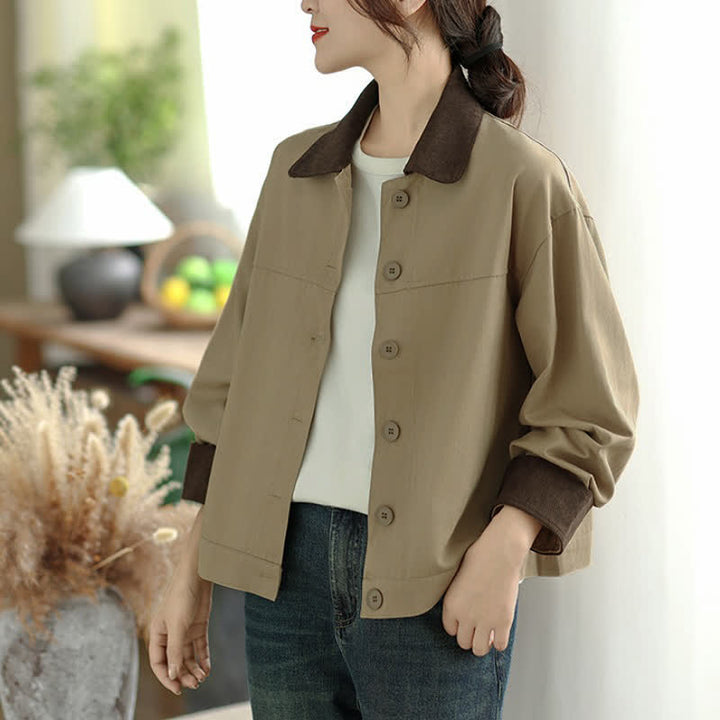 Buddha Stones Fall Casual Vintage Contrast Trim Design Button-Up Solid Women's Jacket - image 9
