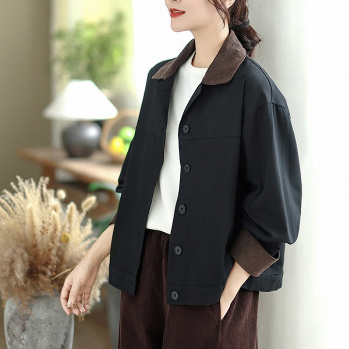 Buddha Stones Fall Casual Vintage Contrast Trim Design Button-Up Solid Women's Jacket - image 3