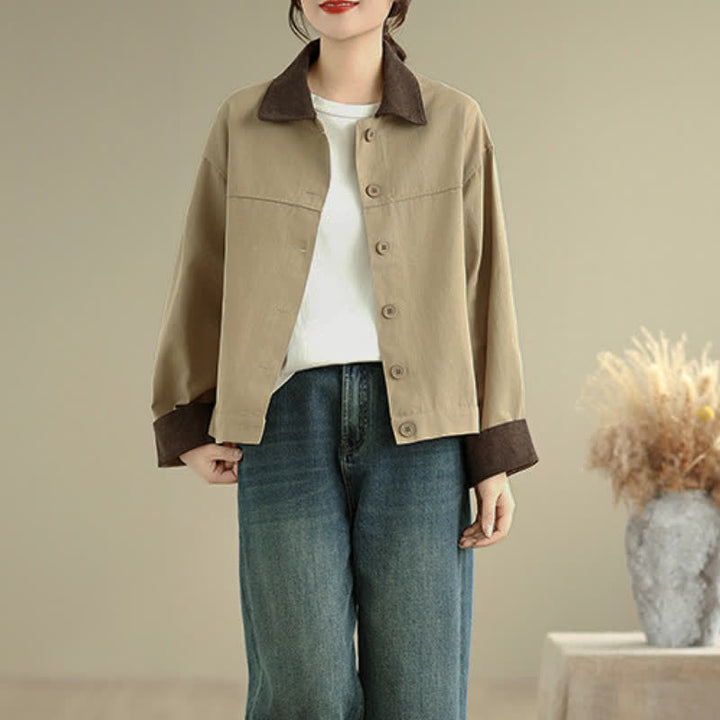 Buddha Stones Fall Casual Vintage Contrast Trim Design Button-Up Solid Women's Jacket - image 11