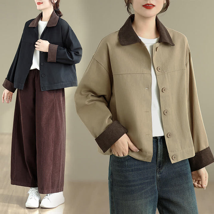Buddha Stones Fall Casual Vintage Contrast Trim Design Button-Up Solid Women's Jacket - image 12