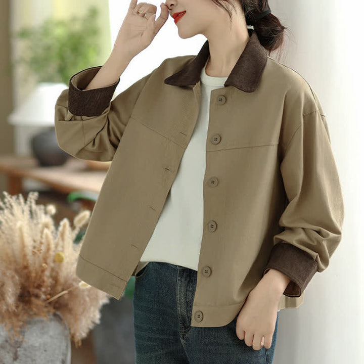 Buddha Stones Fall Casual Vintage Contrast Trim Design Button-Up Solid Women's Jacket - image 10